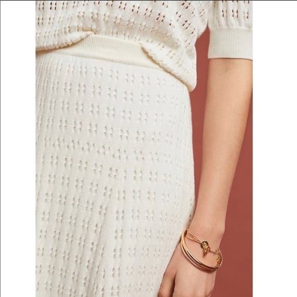 Anthropologie Meadow Rue Cadenza Pointelle Knit Skirt Cream Ivory Size 8 - Picture 2 of 8